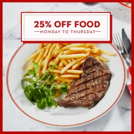 Voucher Code to get 25% off at Cafe Rouge this Monday to Thursday